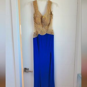 NWT Evening dress royal blue, see-through back, rhinestones, size 6